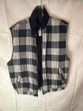 Vintage Faded Glory Black & White Plaid Puffer Vest